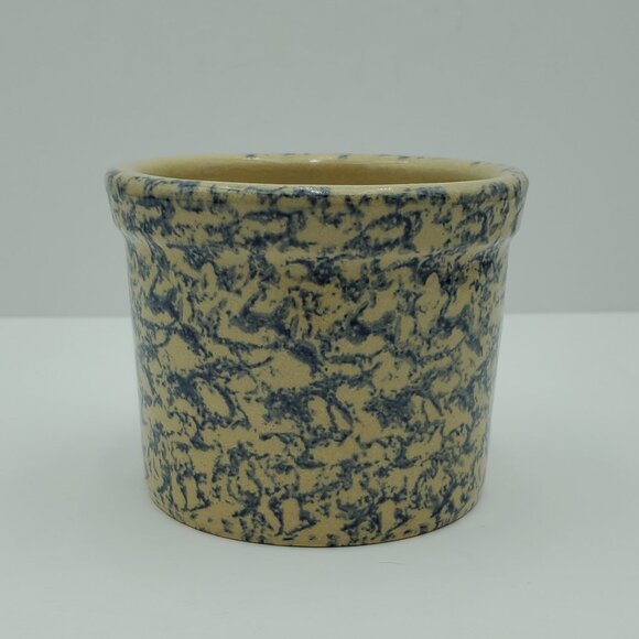 Robinson Ransbottom Blue Spongeware 1 Pt Low Crock Roseville Ohio 1 Pint Crock - Picture 1 of 5